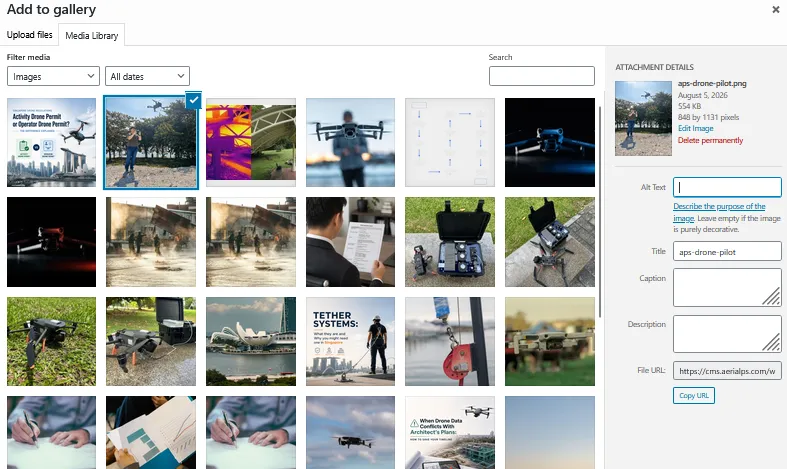 Selecting gallery images and adding alt text